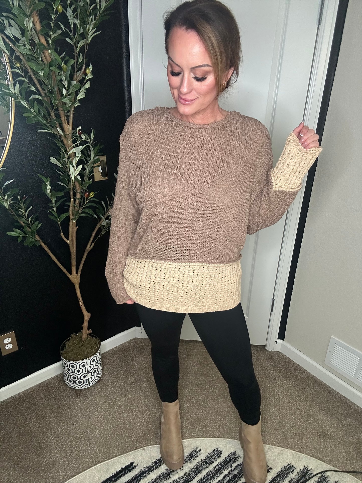 BiBi Texture Detail Contrast Drop Shoulder Sweater